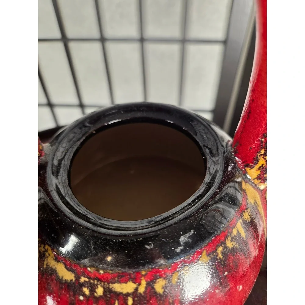 Pier 1 Shanghai Tea Set Red Black Reactive Glaze Earthenware 5 Piece Set